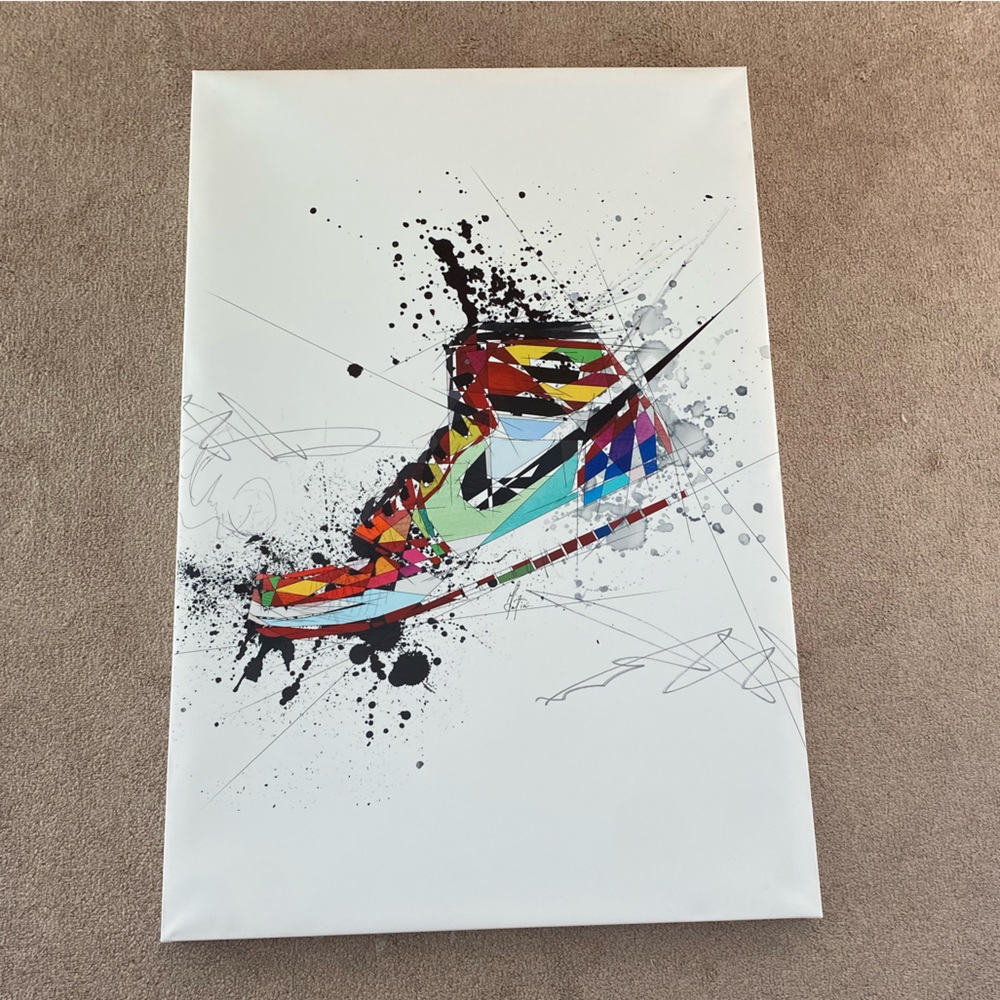 Nike Shoe canvas. Waterproof canvas and very easy to put up on a wall